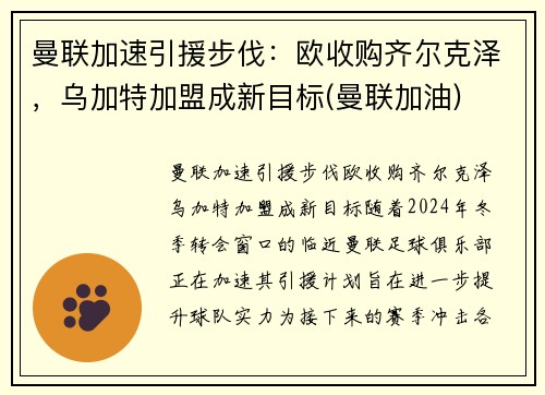 曼联加速引援步伐：欧收购齐尔克泽，乌加特加盟成新目标(曼联加油)