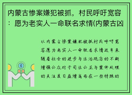 内蒙古惨案嫌犯被抓，村民呼吁宽容：愿为老实人一命联名求情(内蒙古凶案)